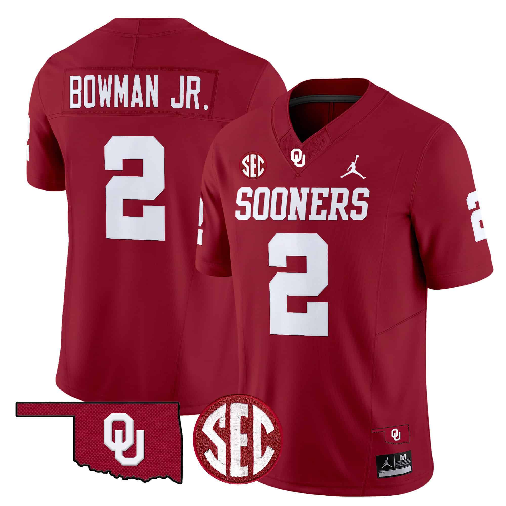 Men Oklahoma Sooners #2 Bowman jr Red 2024 Vapor Limited NCAA Jersey style 1